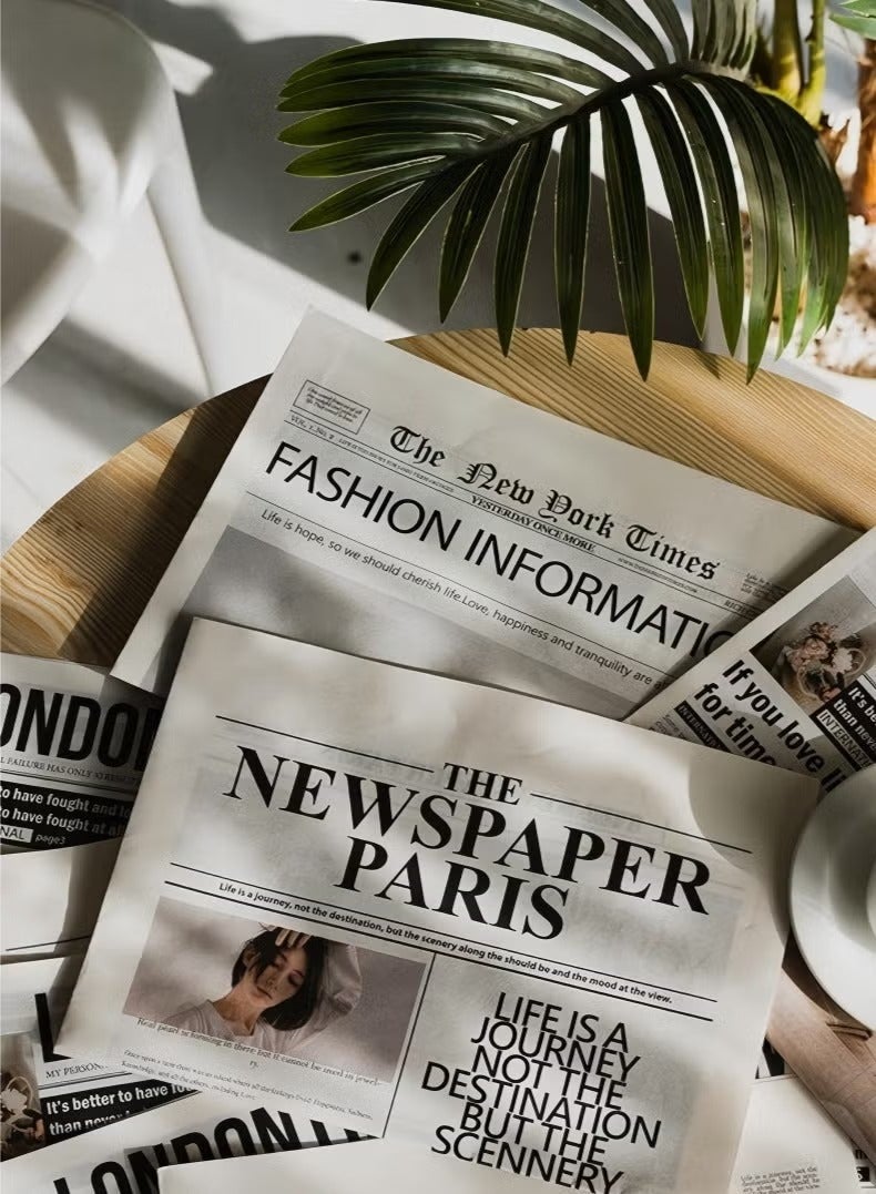 JUNYOUK 6Pcs English Newspaper Photography Props Fashion Clothing Home Decor Food Photography Background Props Flower Wrapping Paper Atmosphere Decoration - Image 2
